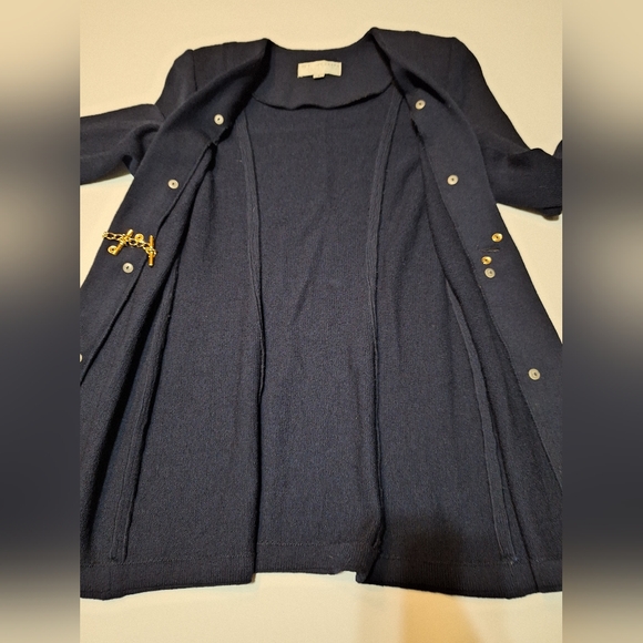 St. John Collection Santana Knit Longline Jacket Blazer Navy Gold Buttons Size 4 - Picture 7 of 16